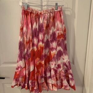 Boho Festival Tie Died‎ Casual studio Women's Skirt Size Small Red Purple White